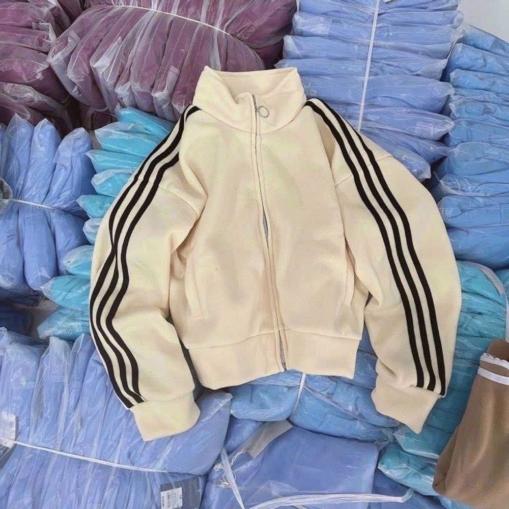 Áo khoác lửng chạy sọc tay Chất thun nỉ mềm mịn form dưới 65kg