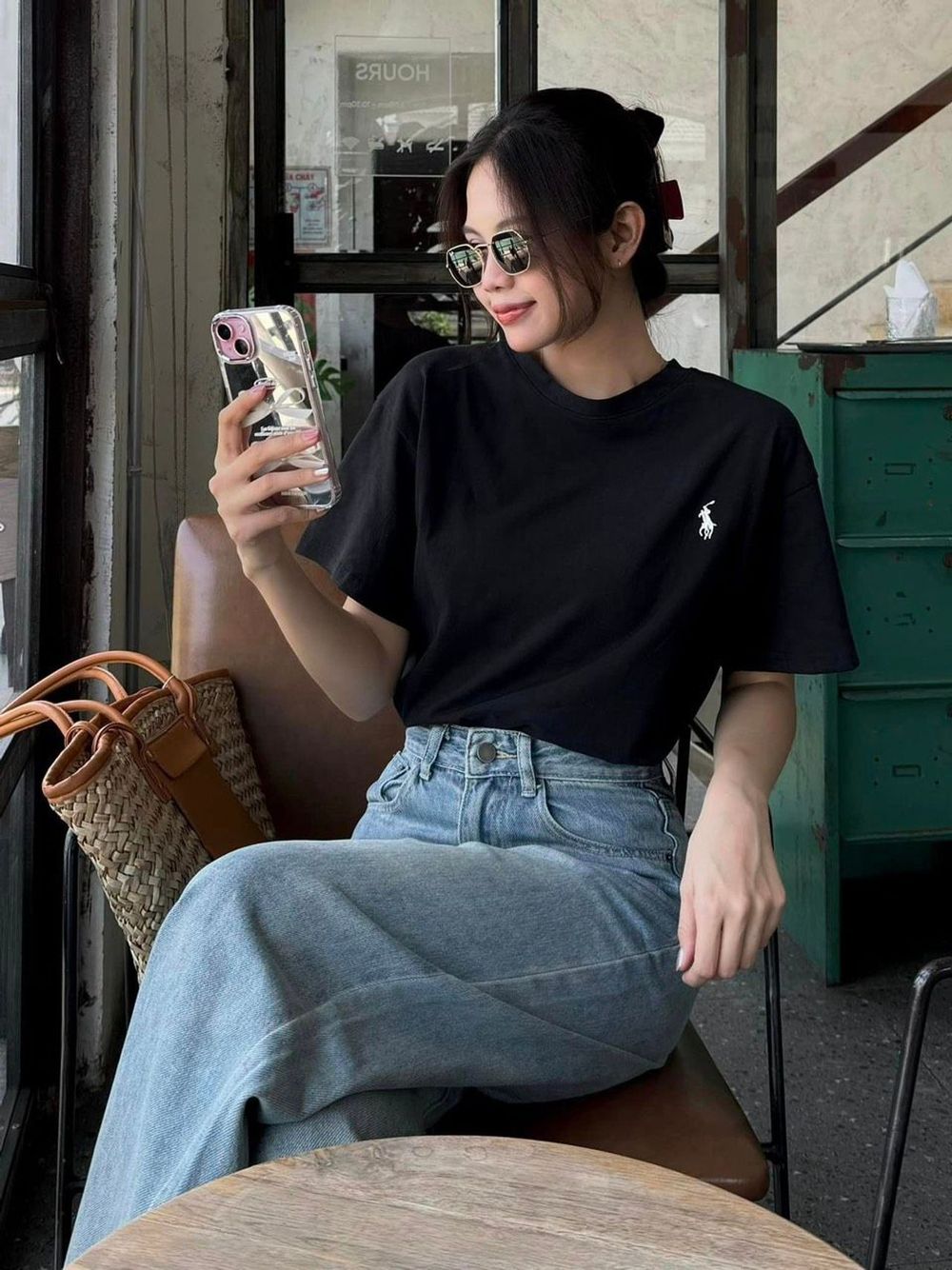 Áo thun baby tee logo thêu ngựa freesize dưới 55kg