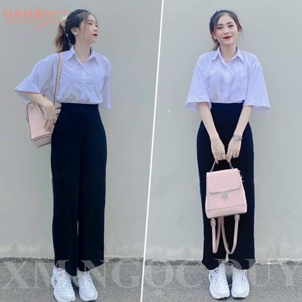 Sơ mi học sinh tay lỡ có túi chất lụa mềm mịn, freesize form unisex 55kg