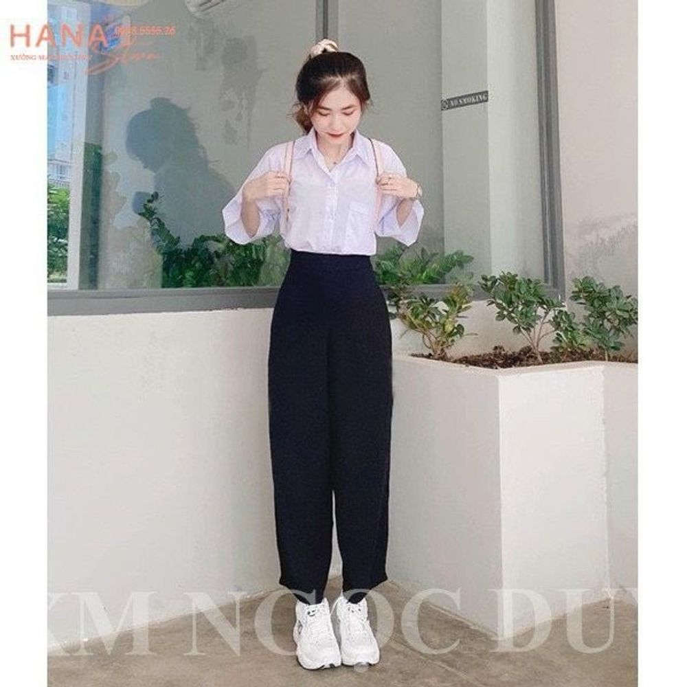 Sơ mi học sinh tay lỡ có túi chất lụa mềm mịn, freesize form unisex 55kg