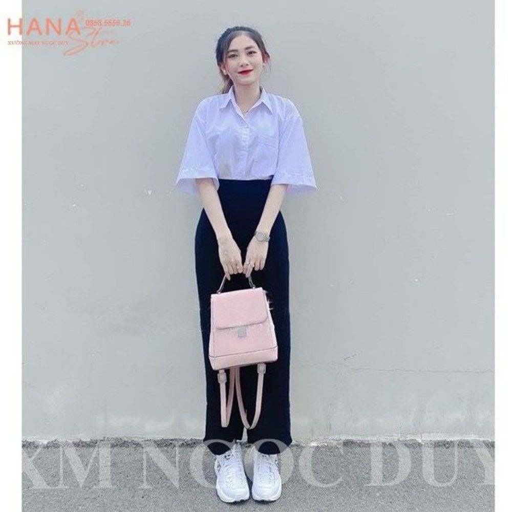 Sơ mi học sinh tay lỡ có túi chất lụa mềm mịn, freesize form unisex 55kg
