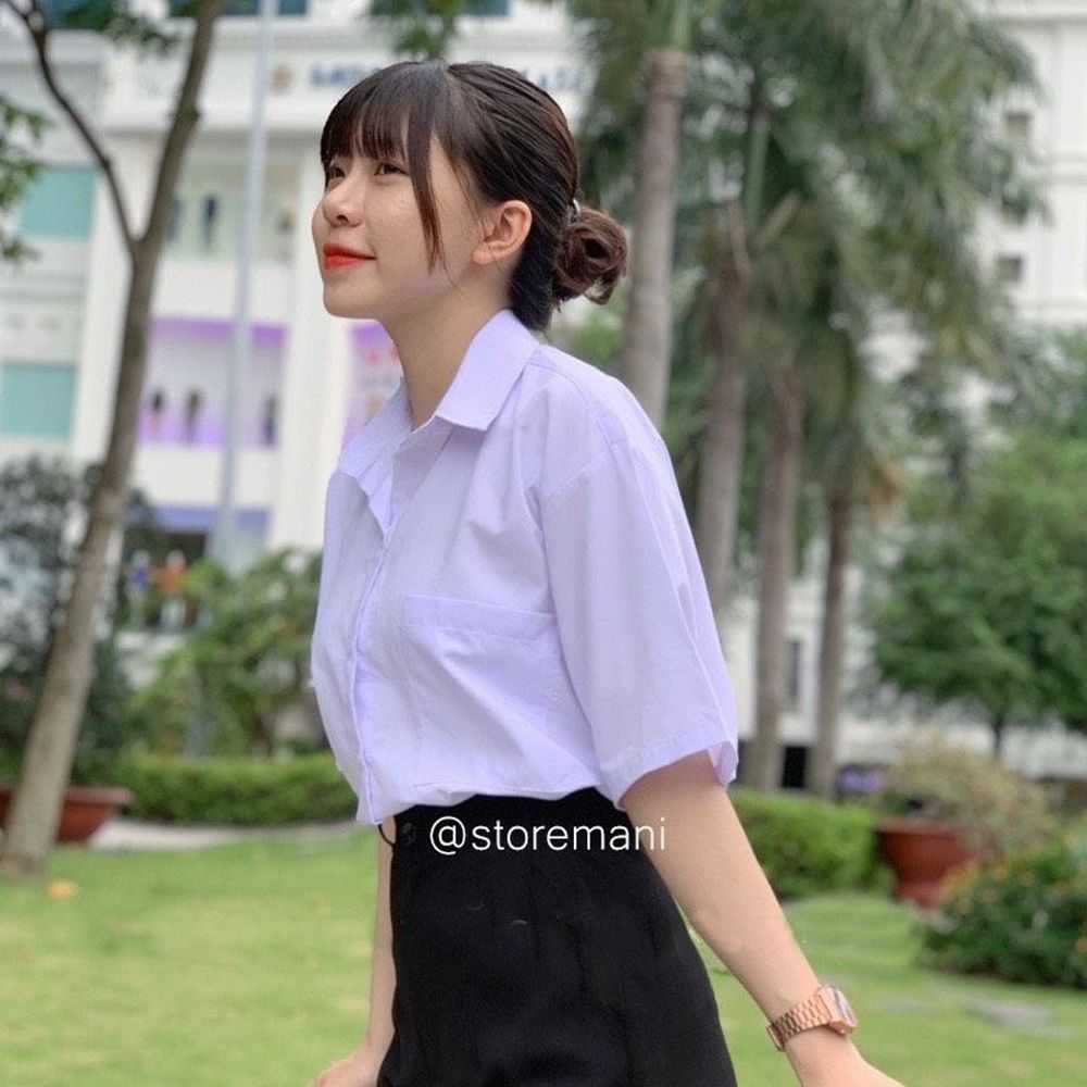 Sơ mi học sinh tay lỡ có túi chất lụa mềm mịn, freesize form unisex 55kg