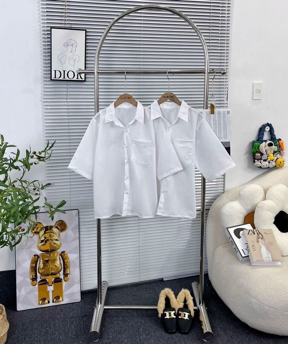 Sơ mi học sinh tay lỡ có túi chất lụa mềm mịn, freesize form unisex 55kg