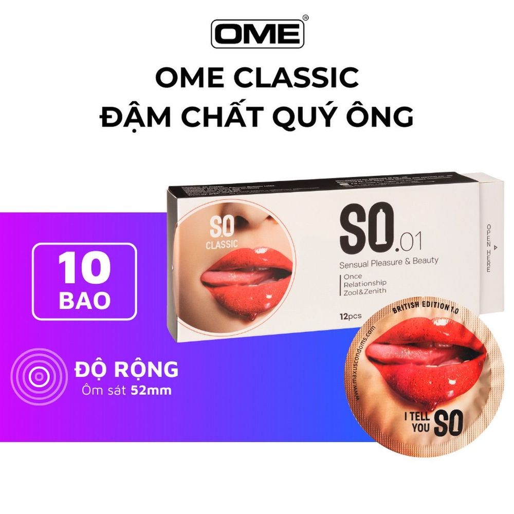 Bao cao su SO CLASSIC size 52mm ôm sát, hương vani 12 cái/ hộp