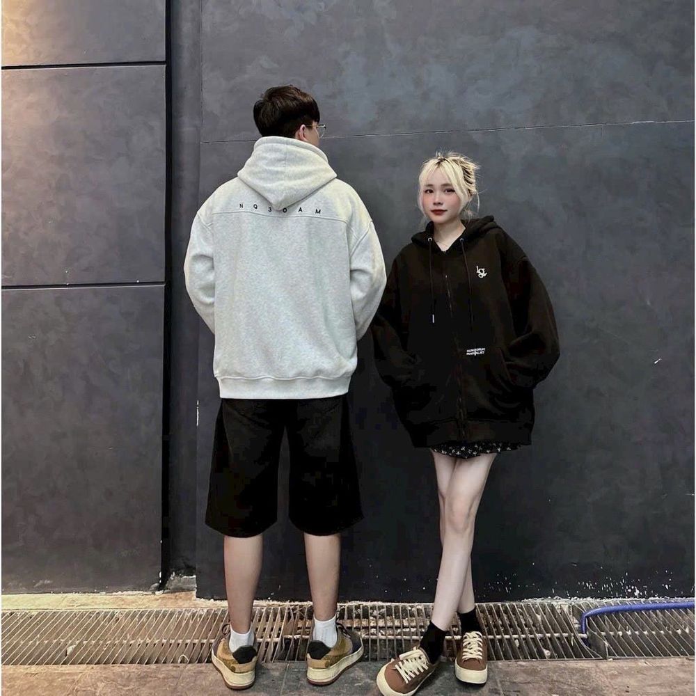 Áo khoác hoodie zip form rộng in NQ NQ30AM