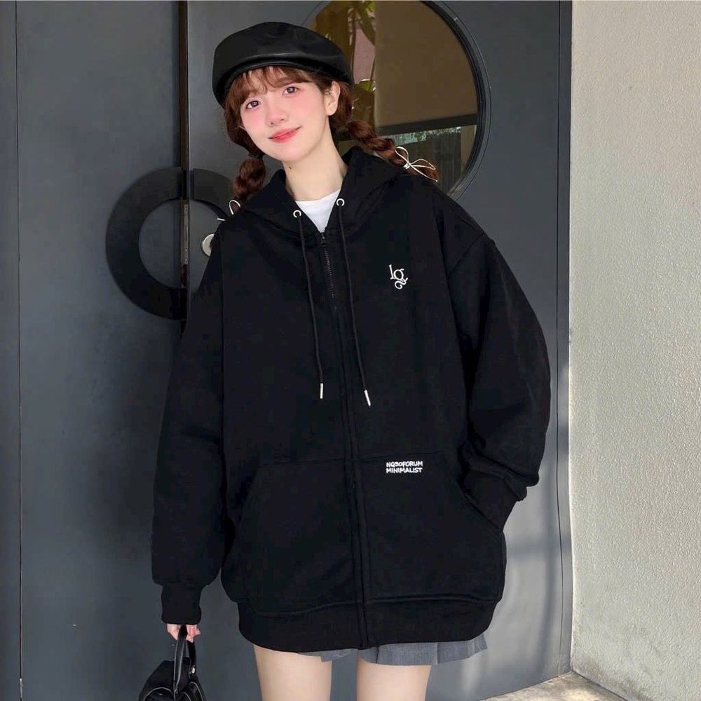 Áo khoác hoodie zip form rộng in NQ NQ30AM