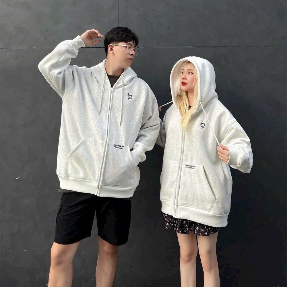 Áo khoác hoodie zip form rộng in NQ NQ30AM