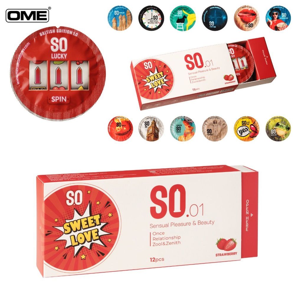 Bao cao su SO SWEET LOVE size 52mm siêu mỏng, hương dâu 12 cái/ hộp