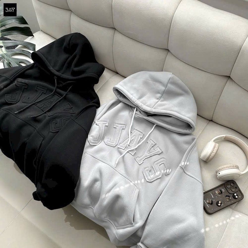 Áo Hoodie Nam Nữ - Áo Hoodie Thêu Đắp Vải Chữ Nổi JJAYS Form Rộng Mũ 2 Lớp chất nỉ mềm mịn cực hot trend 2024