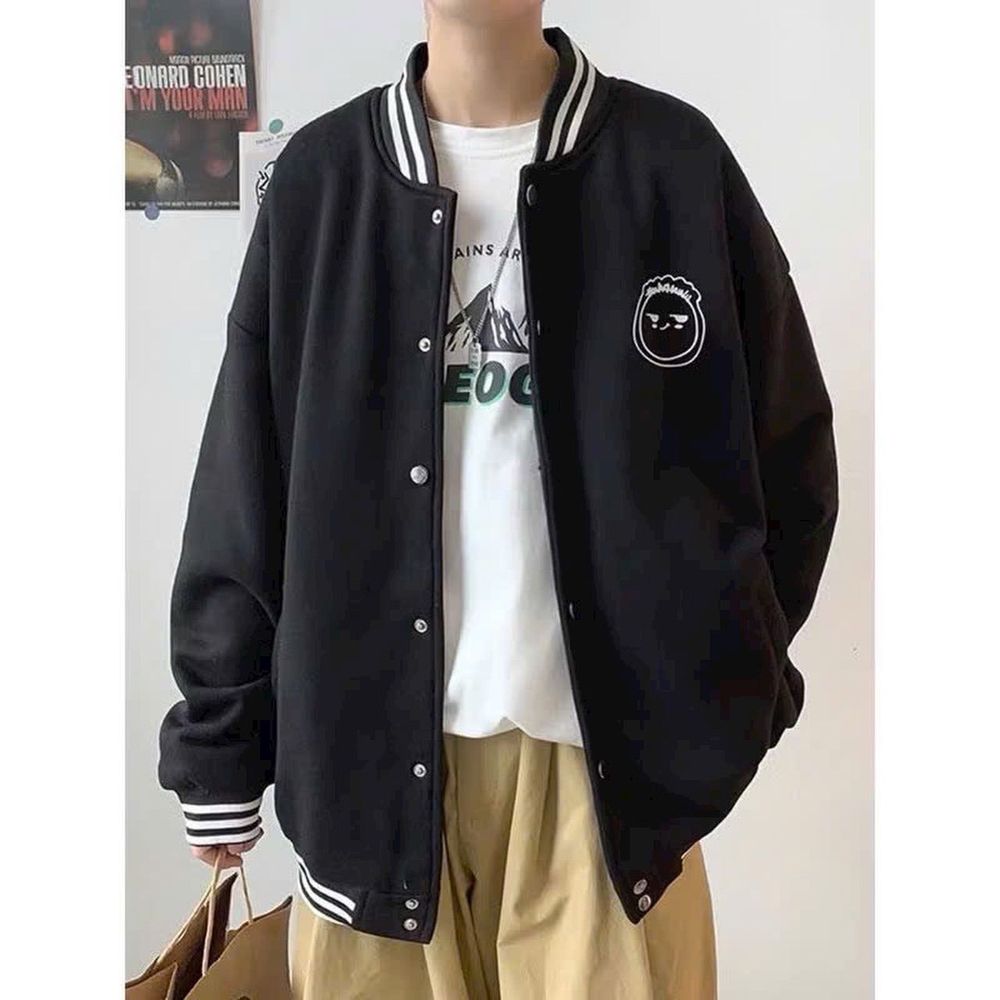 Áo Khoác Nỉ Bomber Cardigan Form Rộng Thêu Mặt Cười Chất Nỉ Bông Dày Dặn