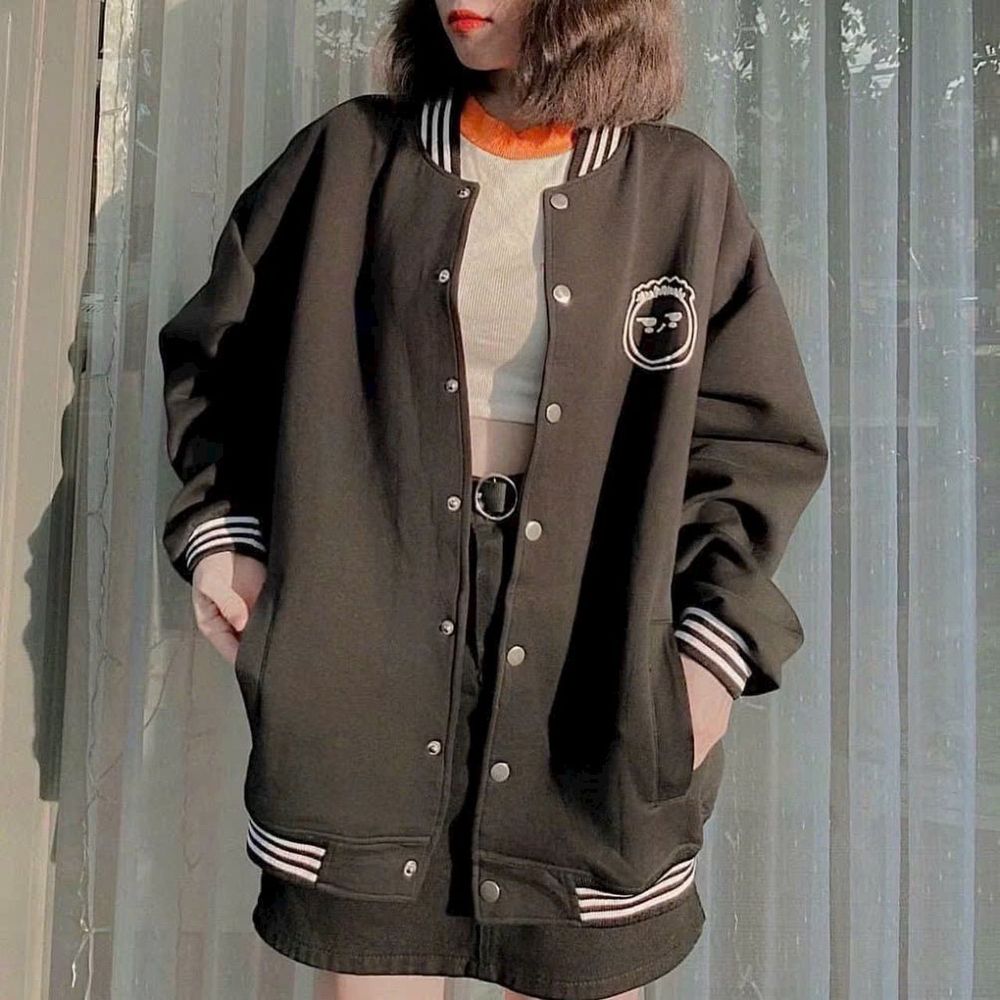 Áo Khoác Nỉ Bomber Cardigan Form Rộng Thêu Mặt Cười Chất Nỉ Bông Dày Dặn