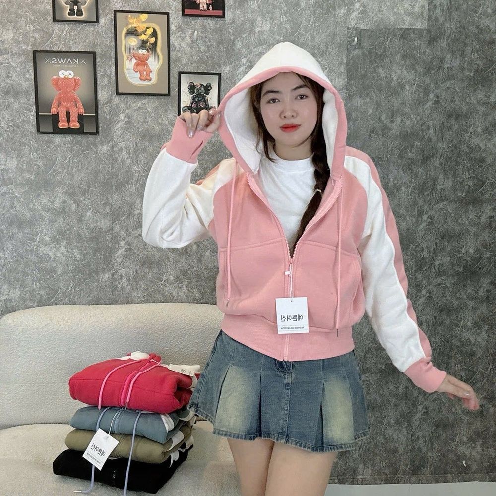 Áo phối 2 màu nỉ XK dày mịn tay xỏ ngón