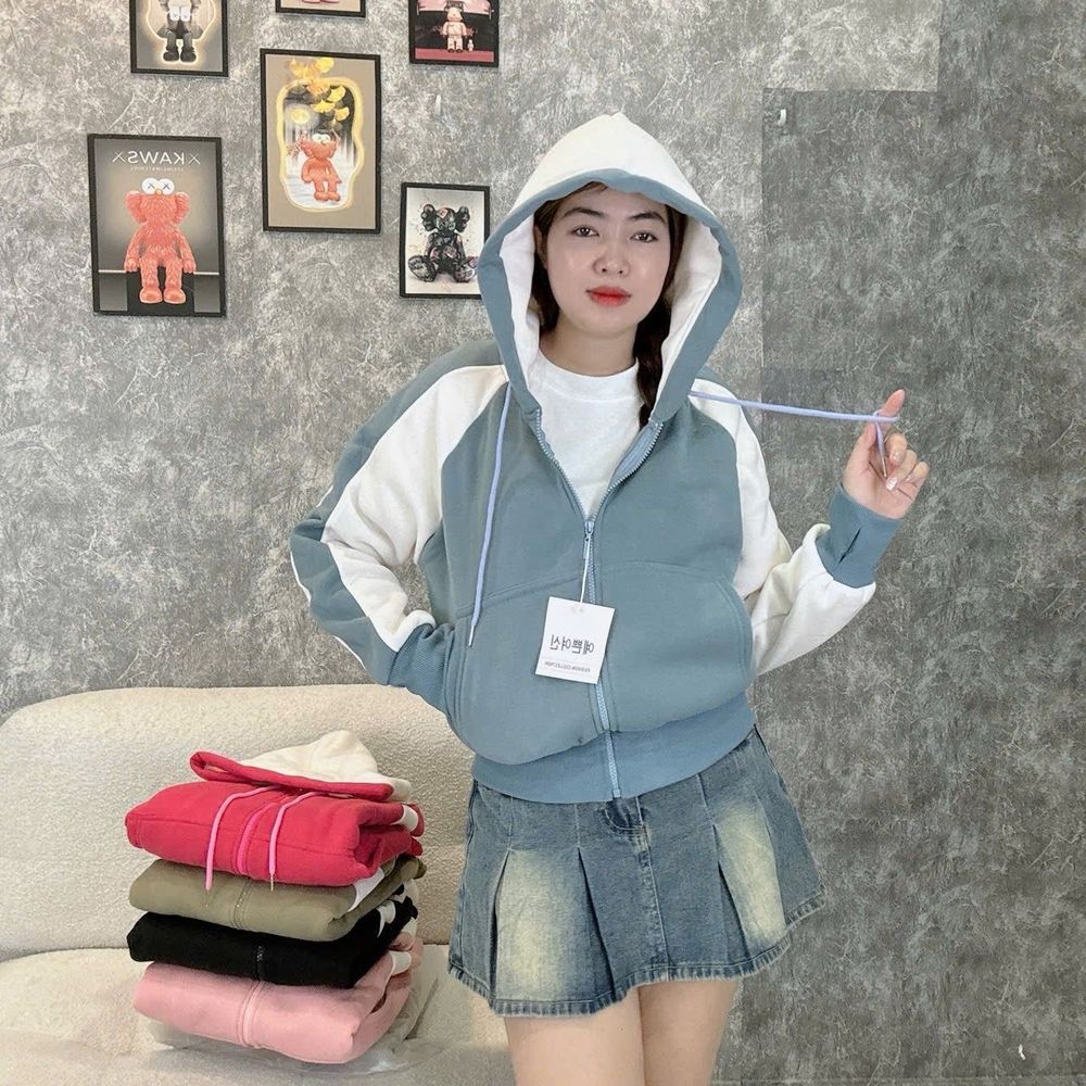 Áo phối 2 màu nỉ XK dày mịn tay xỏ ngón