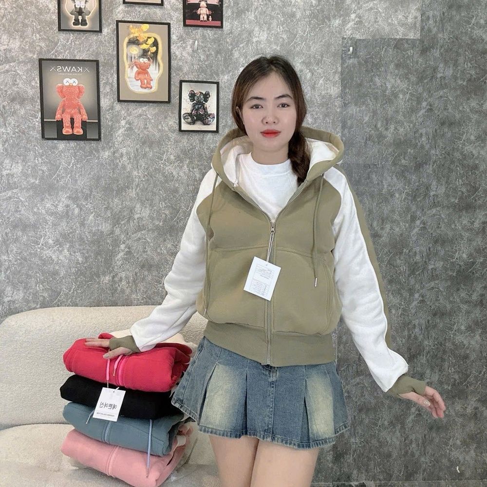 Áo phối 2 màu nỉ XK dày mịn tay xỏ ngón