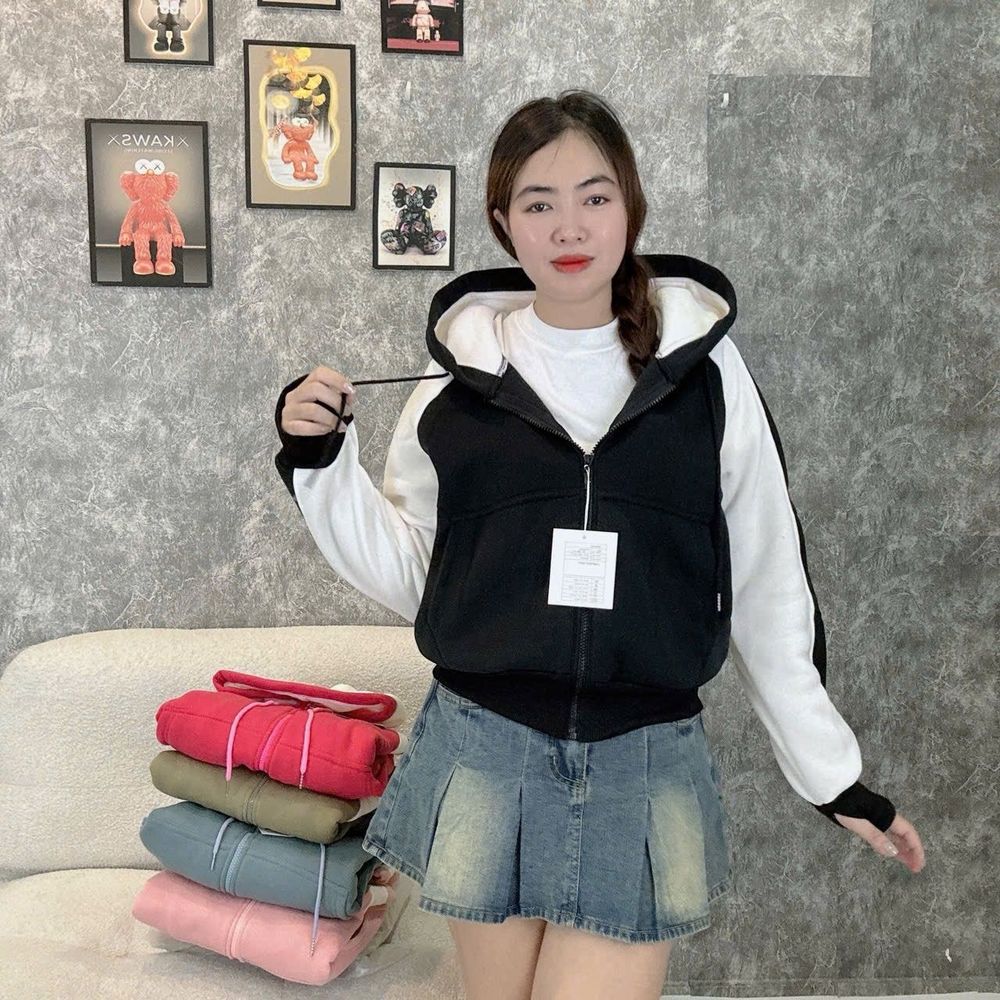 Áo phối 2 màu nỉ XK dày mịn tay xỏ ngón