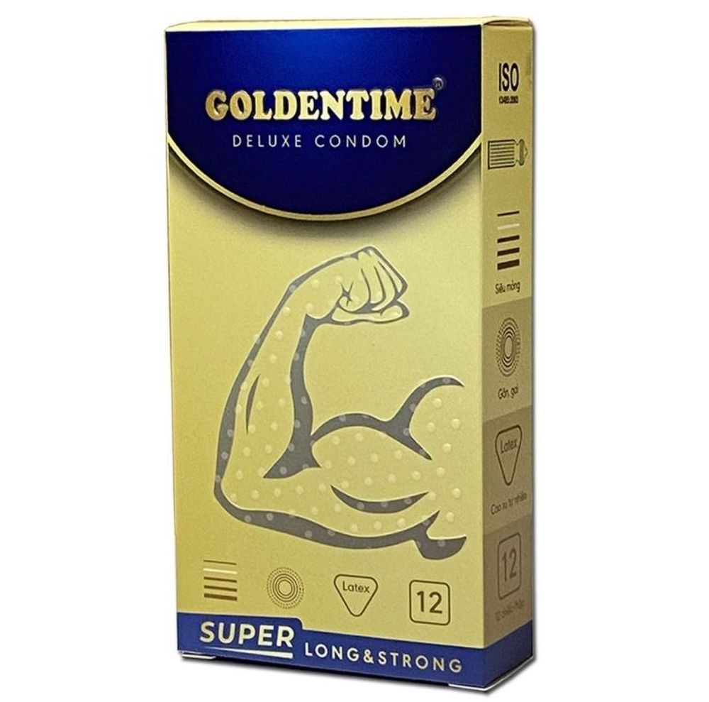 Bao cao su GOLDENTIME SUPER THIN & LONGER-MỎNG KÉO DÀI–HỘP 12C