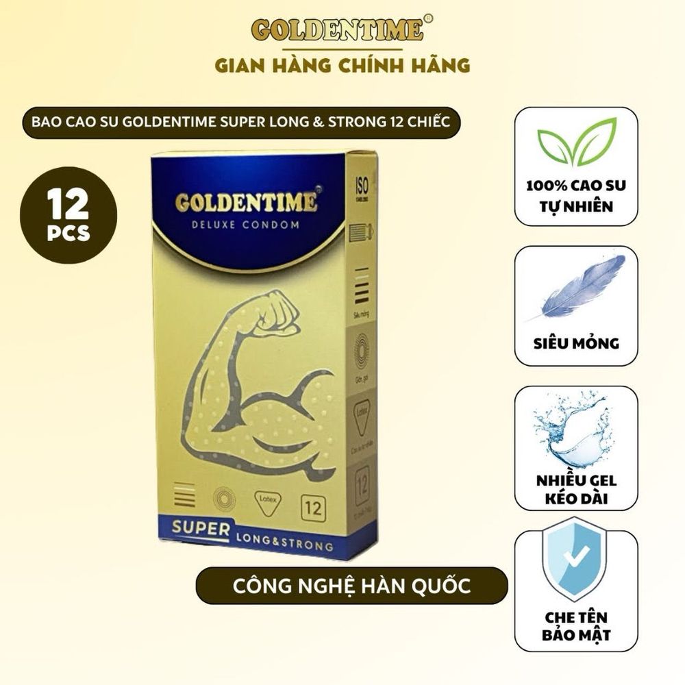 Bao cao su GOLDENTIME SUPER THIN & LONGER-MỎNG KÉO DÀI–HỘP 12C