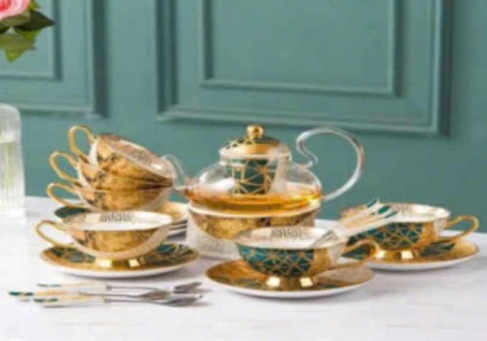BỘ ẤM CHÉN PHA TRÀ SỨ XƯƠNG CAO CẤP THIẾP VÀNG KÈM NÓT TÁCH
