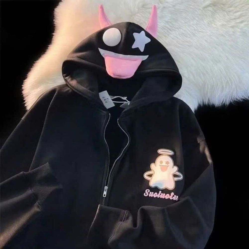 Áo khoác in Ma Dơi nón sừng chất nỉ dày mịn mát form rộng dưới 70kg