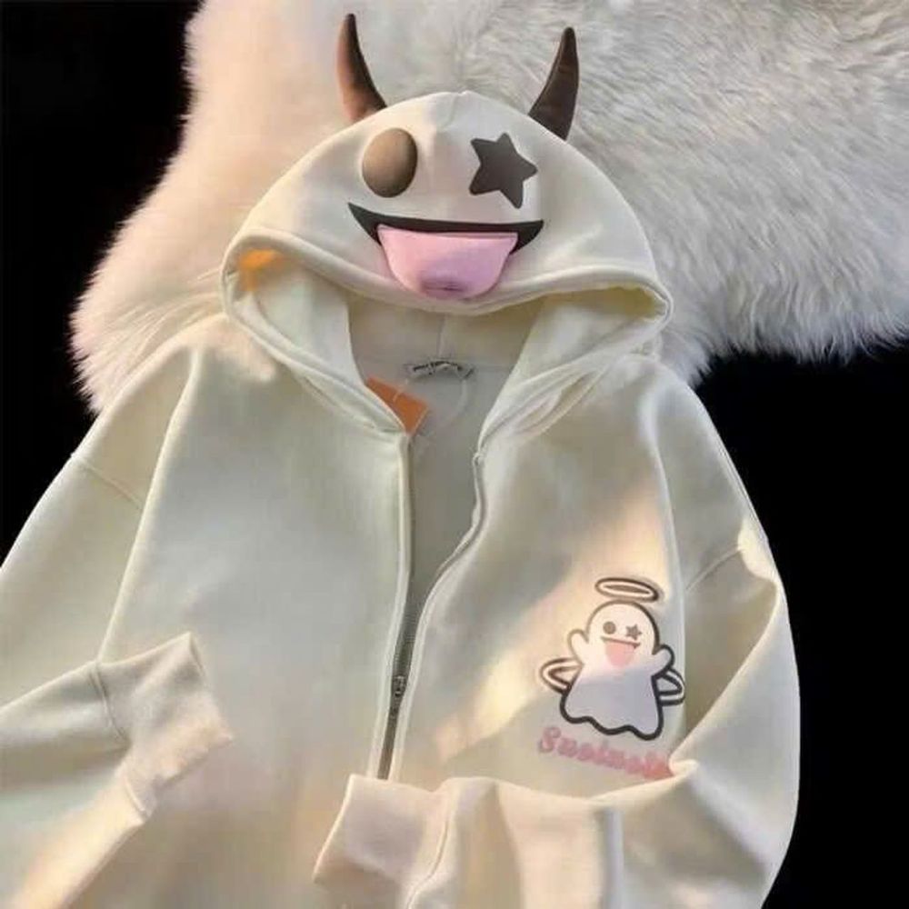 Áo khoác in Ma Dơi nón sừng chất nỉ dày mịn mát form rộng dưới 70kg