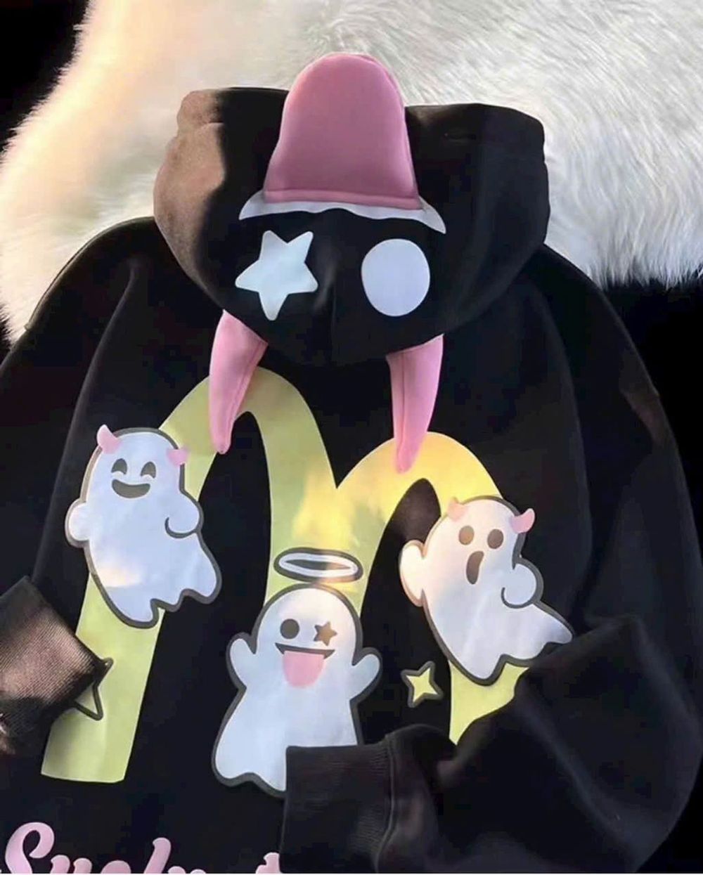 Áo khoác in Ma Dơi nón sừng chất nỉ dày mịn mát form rộng dưới 70kg