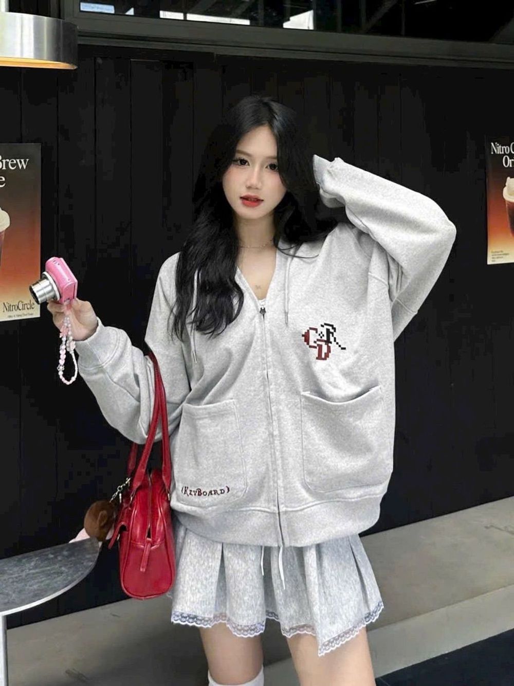 Áo khoác hoodie zip form boxy 2 túi vuông in Keyboard