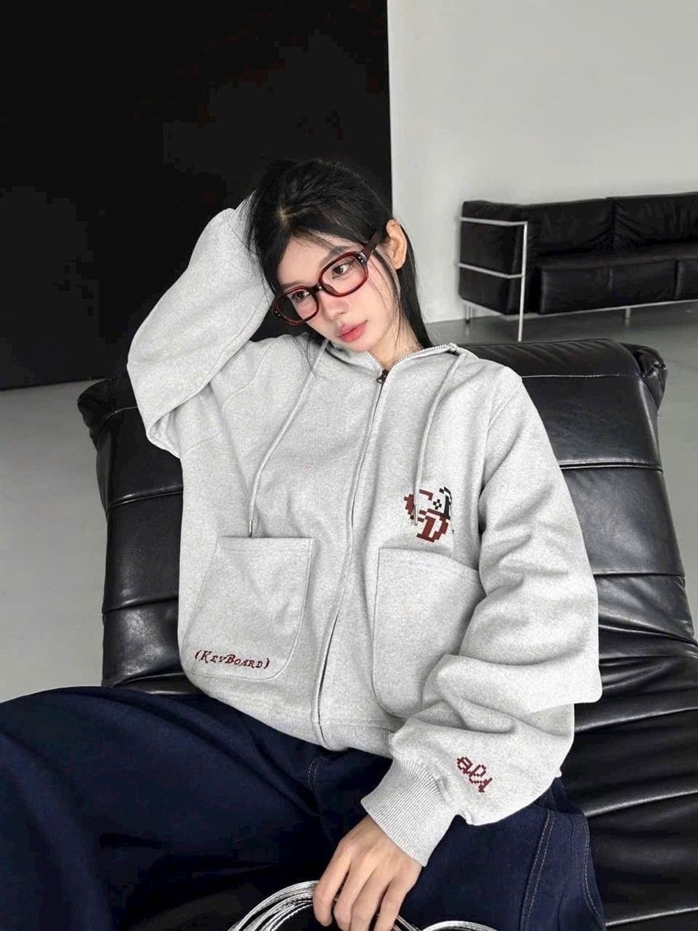 Áo khoác hoodie zip form boxy 2 túi vuông in Keyboard