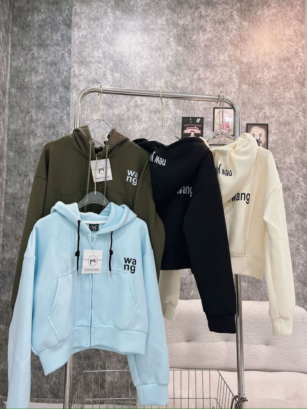 Áo khoác dáng lửng in WANG chất nỉ PC dày mịn freesize dưới 55kg