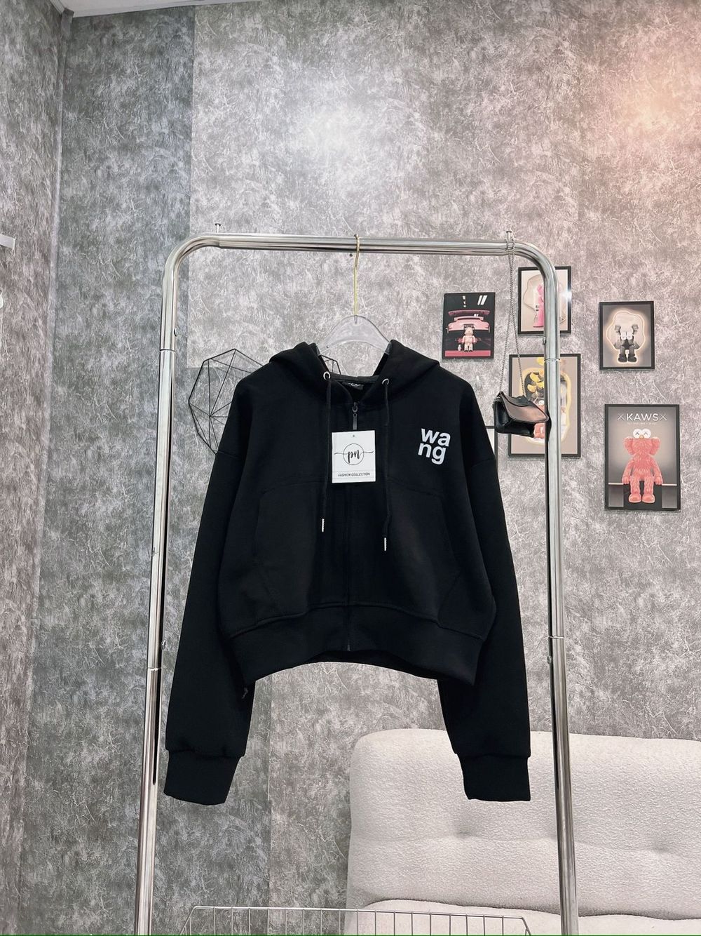 Áo khoác dáng lửng in WANG chất nỉ PC dày mịn freesize dưới 55kg