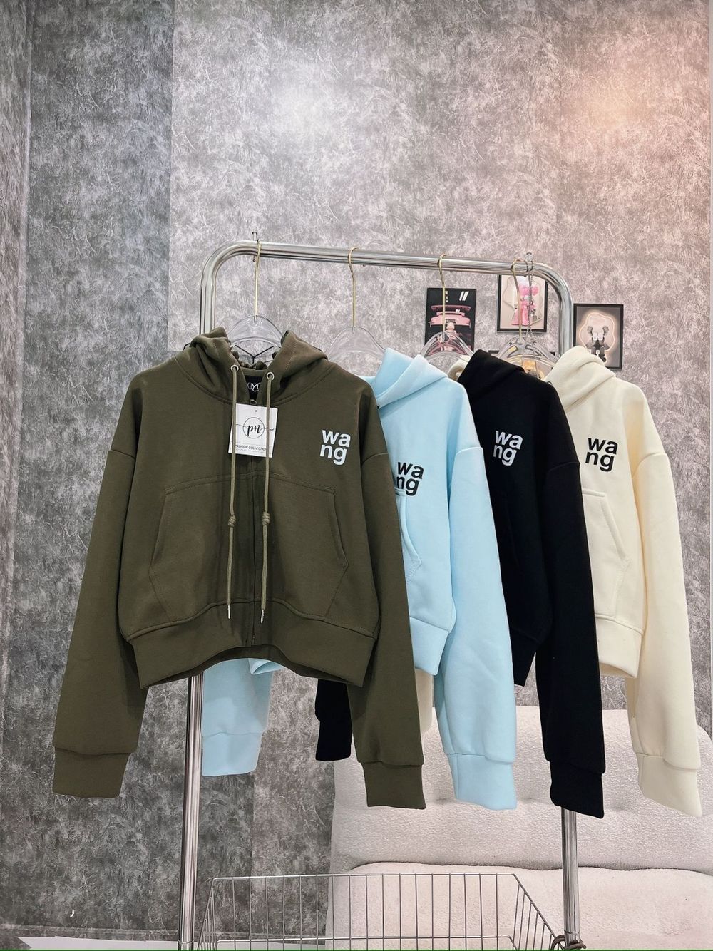 Áo khoác dáng lửng in WANG chất nỉ PC dày mịn freesize dưới 55kg