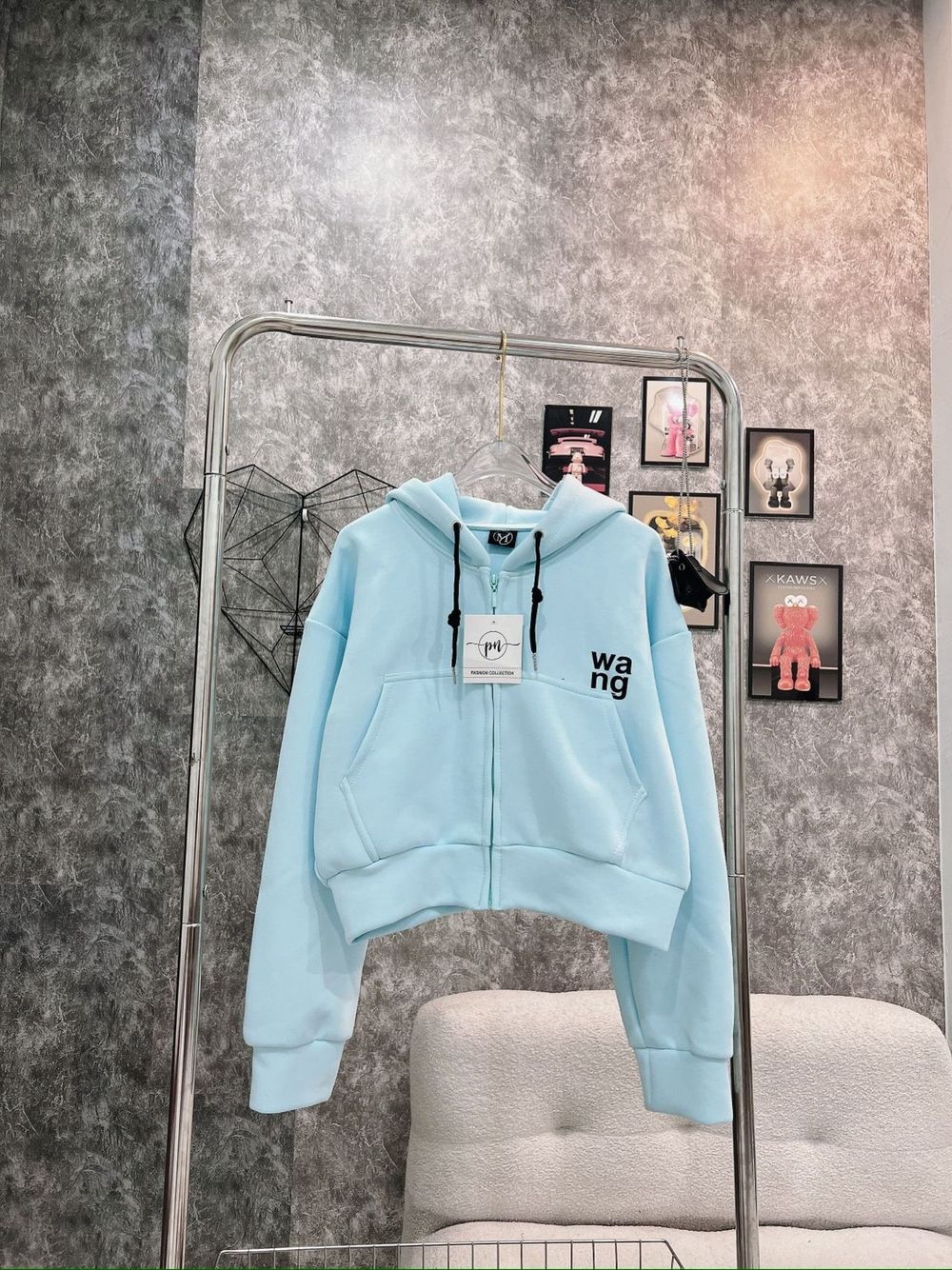 Áo khoác dáng lửng in WANG chất nỉ PC dày mịn freesize dưới 55kg