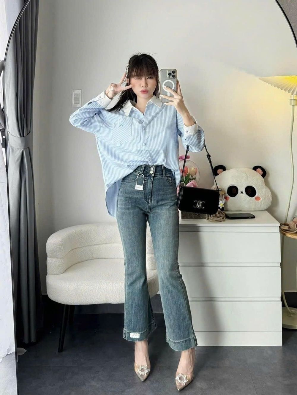 ÁO SƠ MI SỌC CỘT TÀ CHÉO Chất vải , Kate sọc Form dưới 52 kí