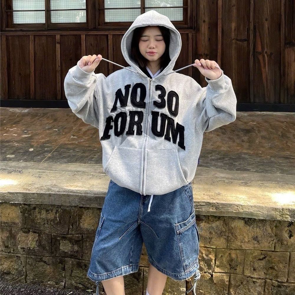Áo khoác hoodie zip thêu nq3oforum và ngôi sao form rộng freesize dưới 70kg
