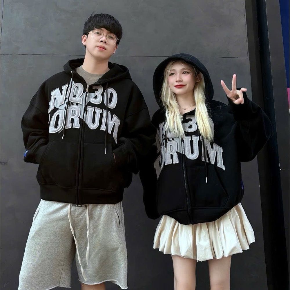 Áo khoác hoodie zip thêu nq3oforum và ngôi sao form rộng freesize dưới 70kg