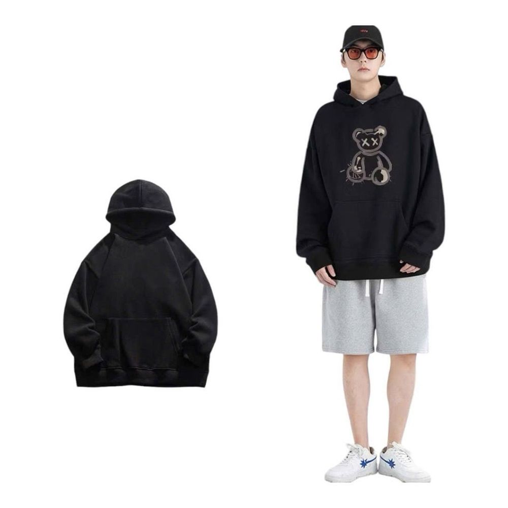 Áo Hoodie in gấu chất nỉ mềm mịn, bo dệt, nón 2 lớp vải chính