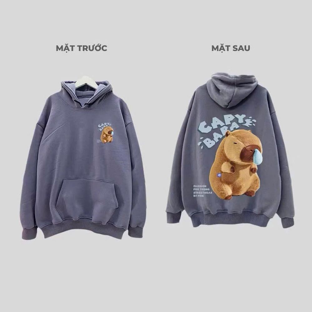 Áo khoác + Áo Hoodie in CaPyBaRa hình in xịn, bền chắc chất nỉ bông dày mịn