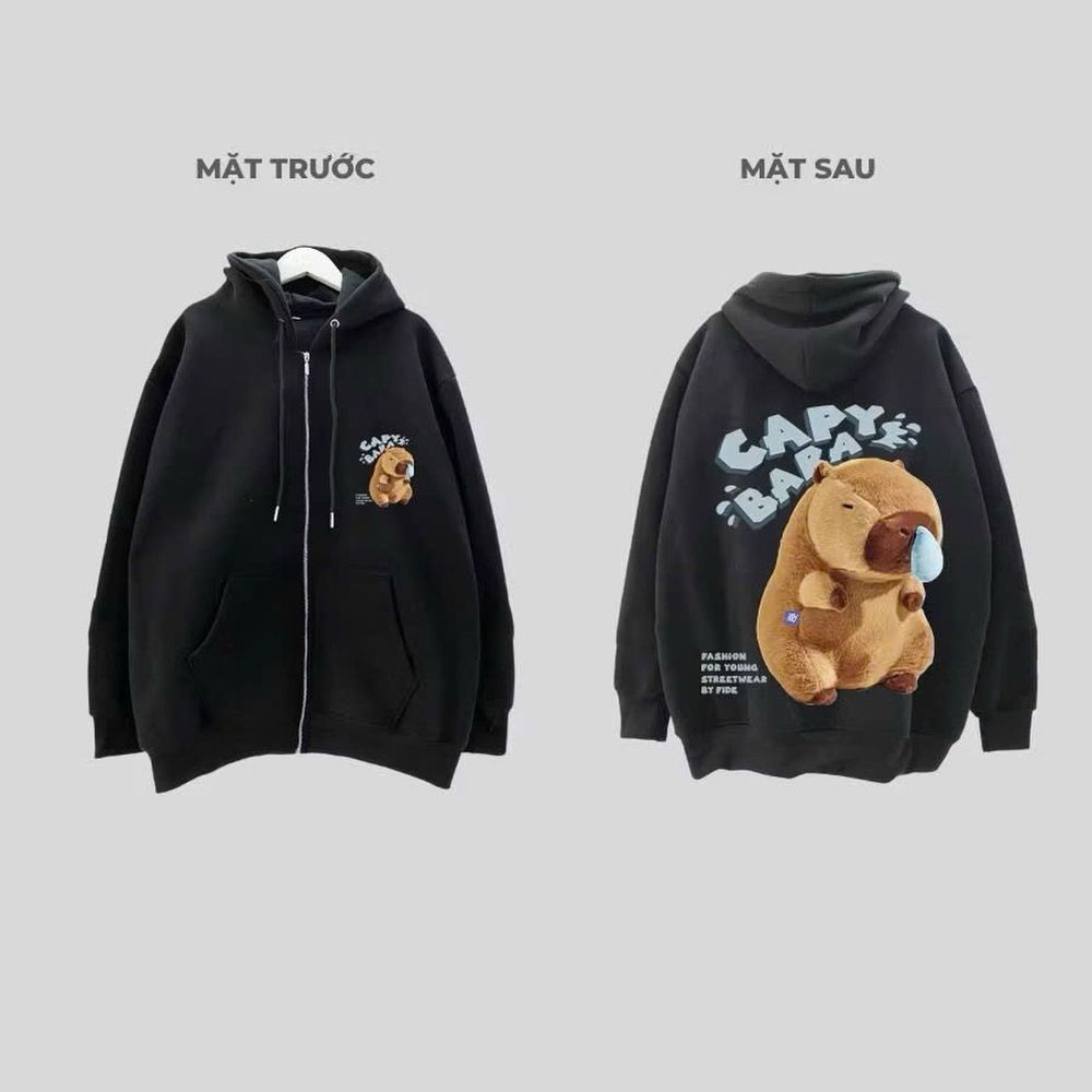 Áo khoác + Áo Hoodie in CaPyBaRa hình in xịn, bền chắc chất nỉ bông dày mịn