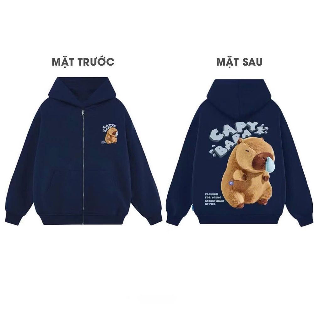 Áo khoác + Áo Hoodie in CaPyBaRa hình in xịn, bền chắc chất nỉ bông dày mịn