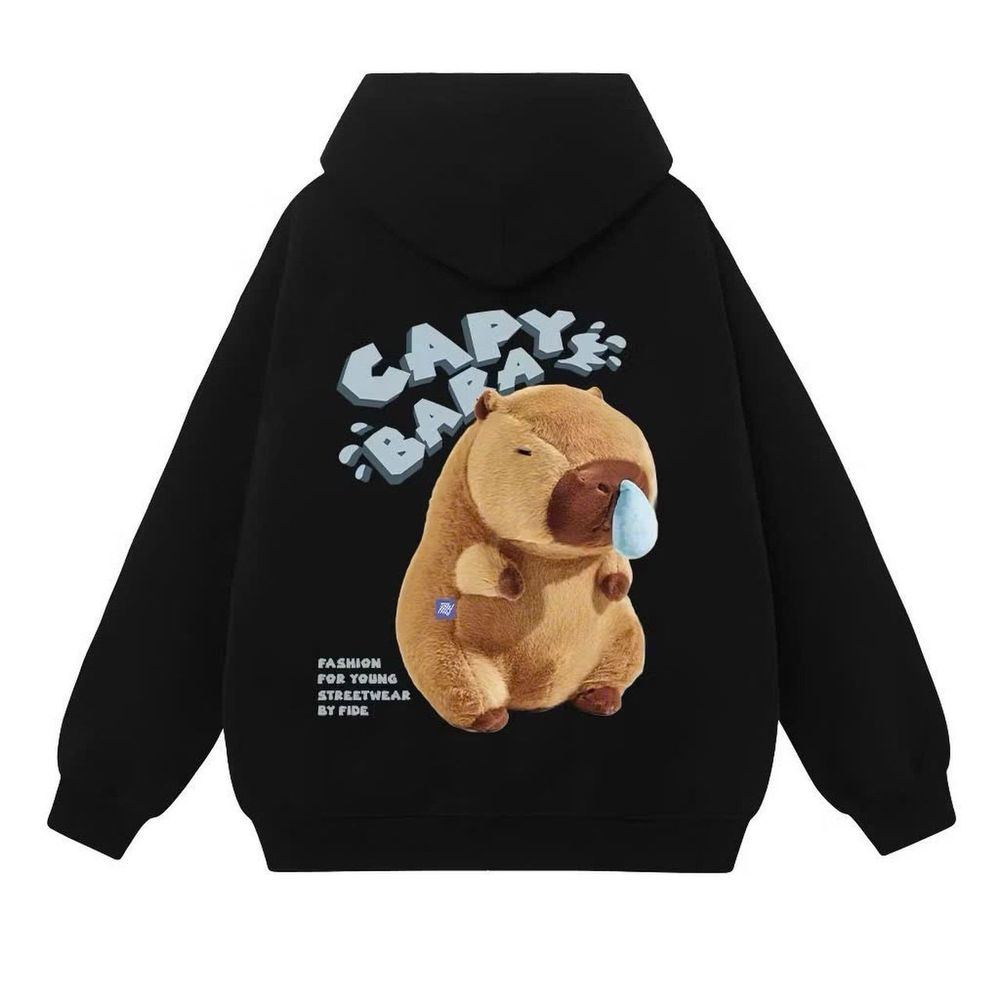 Áo khoác + Áo Hoodie in CaPyBaRa hình in xịn, bền chắc chất nỉ bông dày mịn