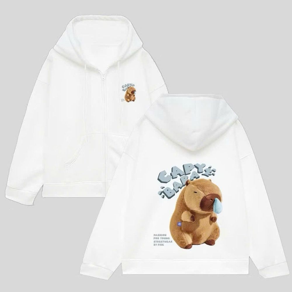 Áo khoác + Áo Hoodie in CaPyBaRa hình in xịn, bền chắc chất nỉ bông dày mịn