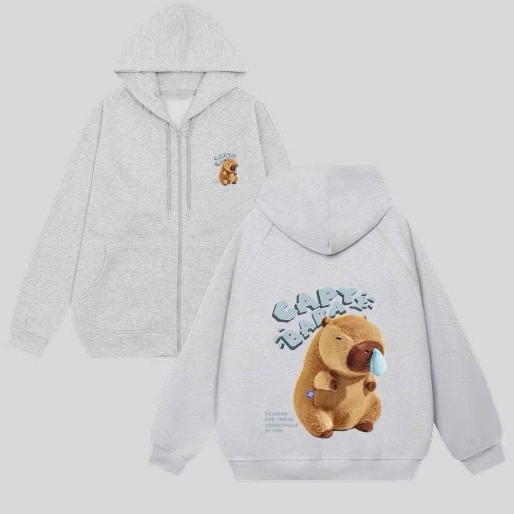Áo khoác + Áo Hoodie in CaPyBaRa hình in xịn, bền chắc chất nỉ bông dày mịn