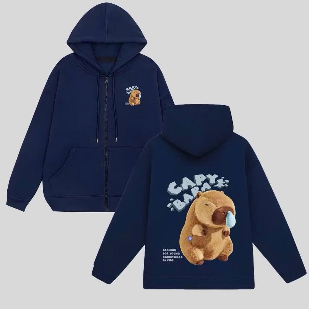 Áo khoác + Áo Hoodie in CaPyBaRa hình in xịn, bền chắc chất nỉ bông dày mịn