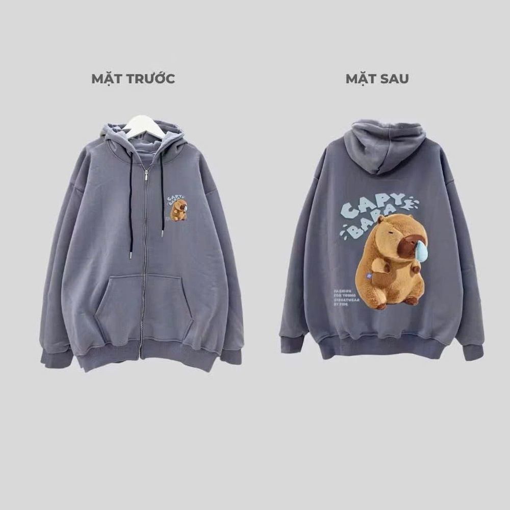 Áo khoác + Áo Hoodie in CaPyBaRa hình in xịn, bền chắc chất nỉ bông dày mịn