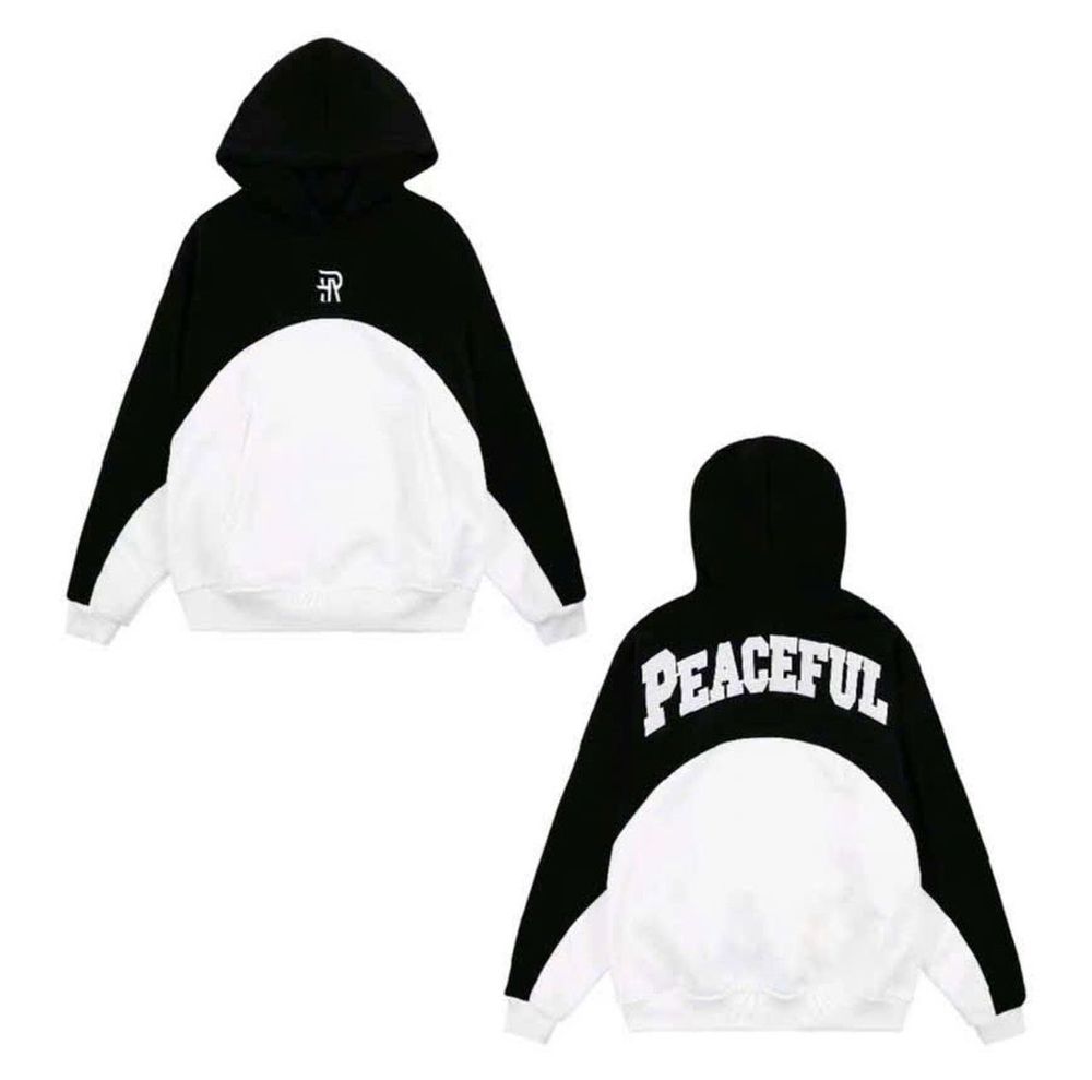 Áo hoodie thêu chữ PEACEFUL nỉ pe dày mềm mịn, form rộng