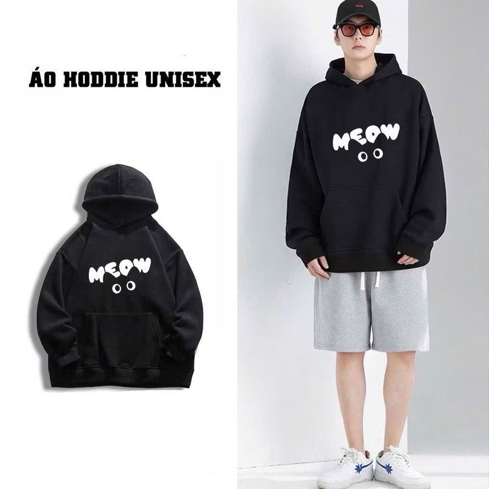 Áo khoác + Áo Hoodie in MEOW mèo hình in đẹp , mịn,mềm,bo dệt.