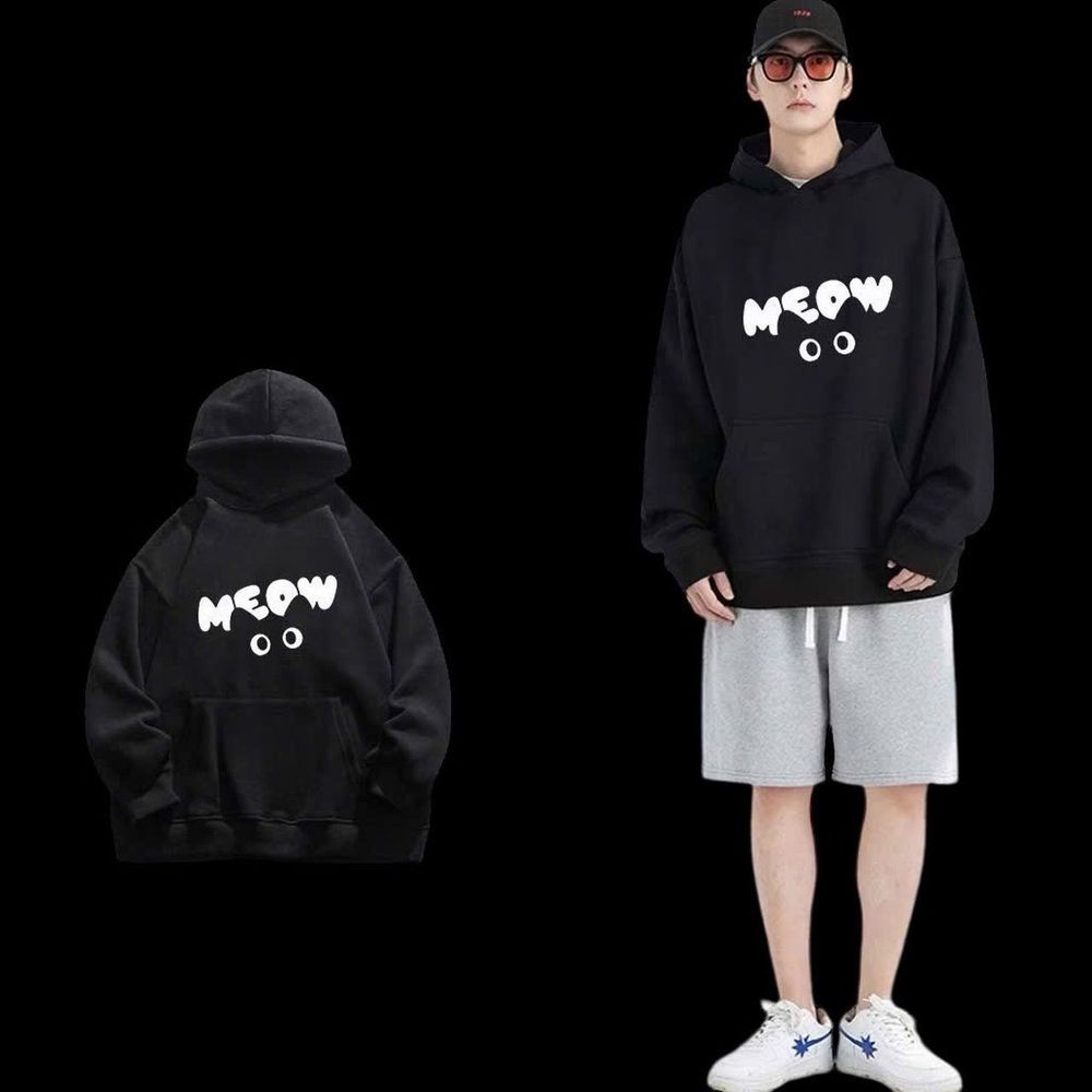 Áo khoác + Áo Hoodie in MEOW mèo hình in đẹp , mịn,mềm,bo dệt.
