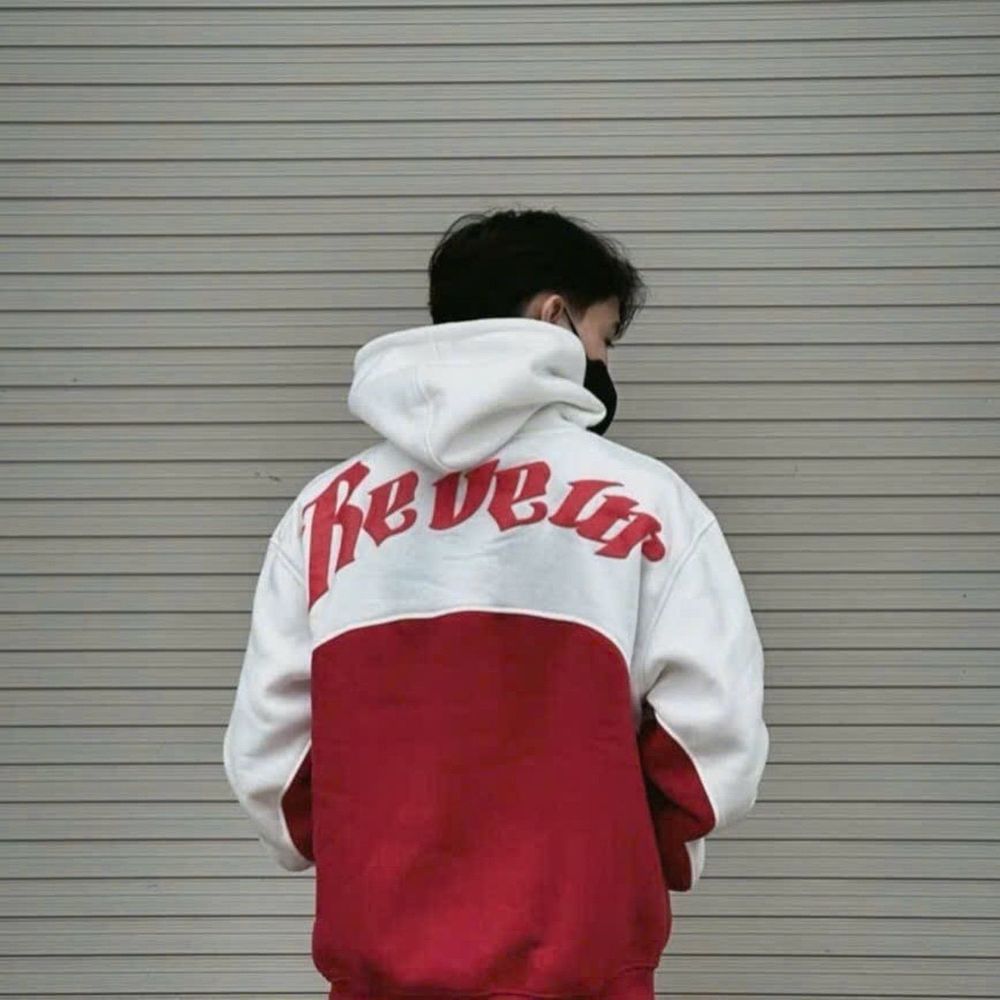 Áo hoodie phối 2 màu thêu R. E.VEUR chất nỉ pe dày mền mịn, nón 2 lớp form rộng