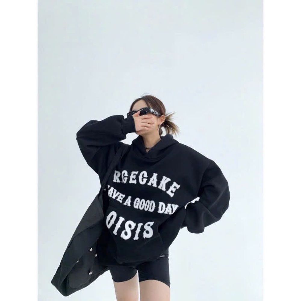 Áo hoodie nỉ bông in nổi RIGEGAKE HAVE A GOOD DAY... freesize form rộng