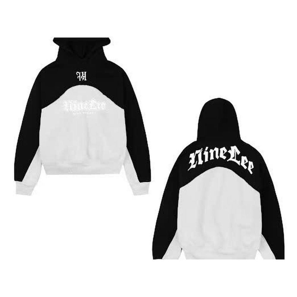 Áo hoodie in LTINE LEE phối 2 màu phong cách chất thun nỉ dày mền mịn form rộng