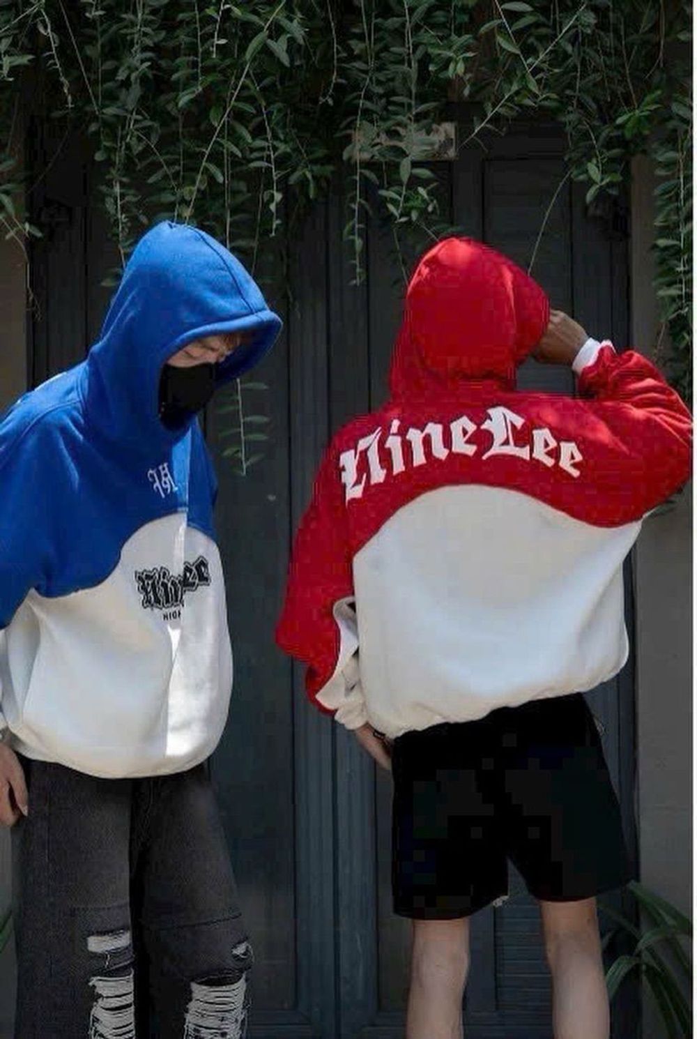 Áo hoodie in LTINE LEE phối 2 màu phong cách chất thun nỉ dày mền mịn form rộng